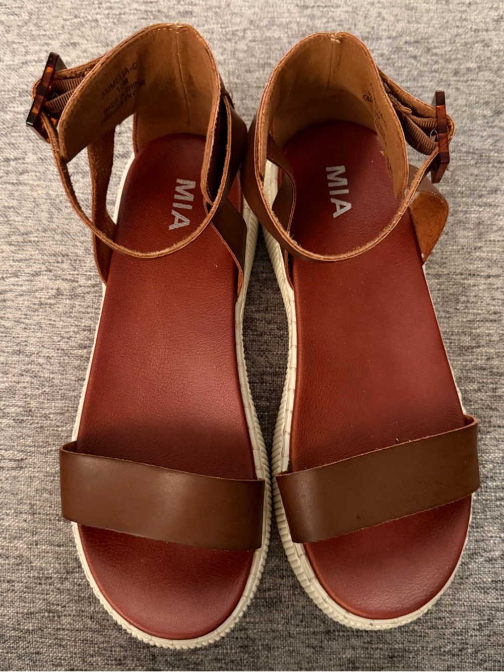 MIA Ammelia Sz 10 Thick Sole Brown Sandals Ankle Strap Flatform